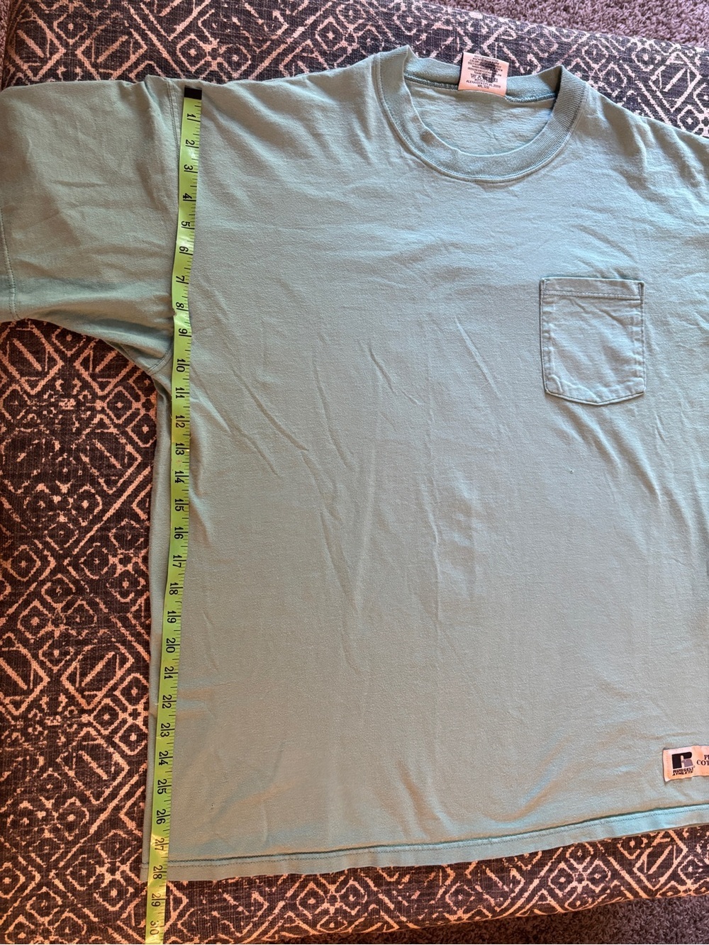 Vintage Russell Athletic Men's Pocket Tee in Aqua Green - Picture 6 of 9